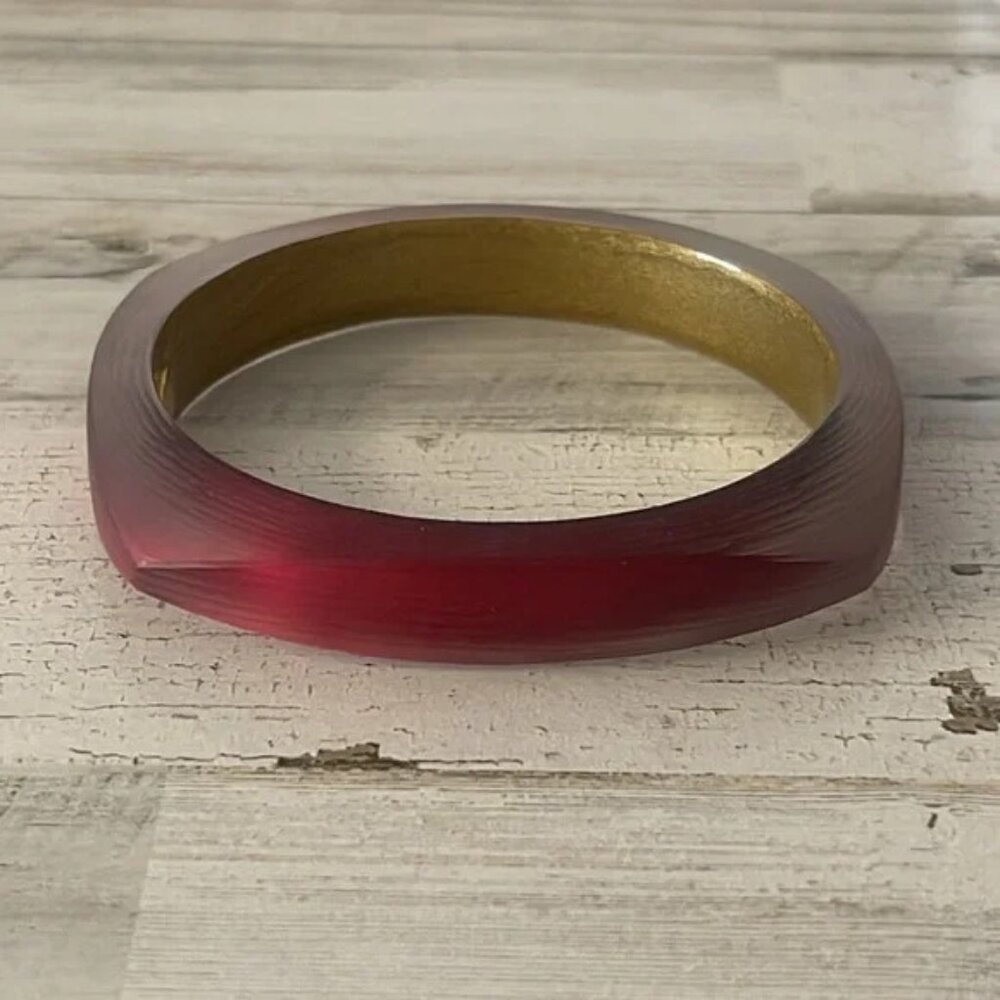 Alexis Bittar Red Hand Carved Lucite Bangle Bracelet